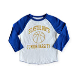 Rowdy Sprout Baby Beastie Boys JV Basketball l/s Raglan Tee ~ Vintage White/Royal