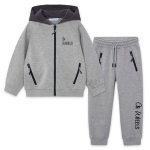 Mayoral Boys Bi-material Zip Hoodie & Sweatpants Set ~ Fog