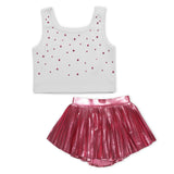 MIA New York Sleeveless Crop Top & Studded Skort Set 7-12 ~ White/Pink