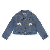 Mayoral Girls Denim Jacket w/ Lace Detail ~ Medium Wash