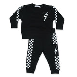 Little Mish Speed Racer French Terry Sweatshirt & Joggers Set ~ Black/White