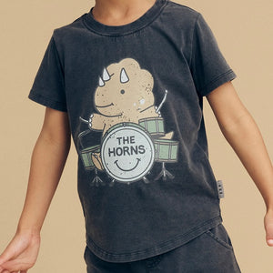 Huxbaby Dino Drums T-Shirt ~ Washed Black