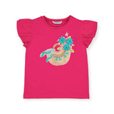 Mayoral Girls Flutter Sleeve T-Shirt w/ Graphic ~ Flower Basket/Fuchsia