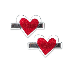 Lilies & Roses Agatha Red Glitter Heart Hair Clips