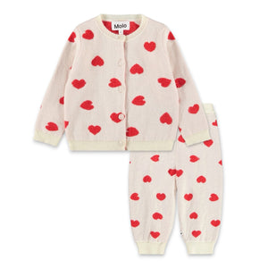 Molo Baby Goldie Knit Cardigan & Solana Pants Set ~ Red Hearts