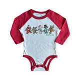 Rowdy Sprout Grateful Dead Holiday Raglan l/s Onesie ~ Vintage White/Red