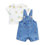 Play Up Baby Printed Tee & Denim Short Overalls Set ~ Oranges/Blue