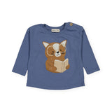 Bean's Barcelona Reading Cat Velvet Jacket, l/s T-Shirt & Sweatpants Set ~ Ice/Ink Blue