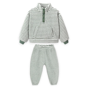 Rylee + Cru Fuzzy Snap Pullover & Relaxed Sweatpants Set ~ Evergreen Stripe