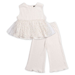Petite Hailey Elise Pleated Top & Pants Set 7-12 ~ Ivory