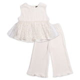 Petite Hailey Elise Pleated Top & Pants Set ~ Ivory