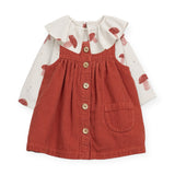 Play Up Baby Mushroom Print Ruffle Collar Top & Corduroy Dress Set ~ Natural/Brick