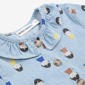 Bobo Choses Baby Game Pawns Print Denim Dress ~ Light Blue