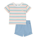 Petit Bateau Baby Multi Striped s/s Tee w/ Ice Cream Patch & Shorts Set ~ White Multi/Blue