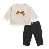 Play Up Baby Leopard Graphic l/s T-Shirt & Corduroy Knee Patch Pants Set ~ Natural/Carbon