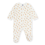 Petit Bateau Velour Front Snap Leopards Print Footie ~ White/Beige