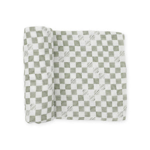 Little Unicorn Organic Cotton Muslin Swaddle ~ Green Checker