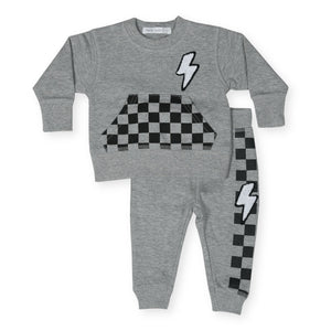 Little Mish Bolt Patch Sweatshirt & Joggers Set ~ Heather Grey