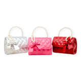 Tiny Treats Quilted Pearl Handle Bow Ribbon Handbag