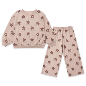 Rylee + Cru Girls Oversized Sweatshirt & Wide Leg Sweatpants Set ~ Daisy/Rosewood