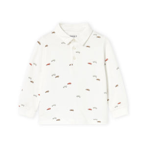 Mayoral Baby Boy l/s Cars Print Polo ~ Cream
