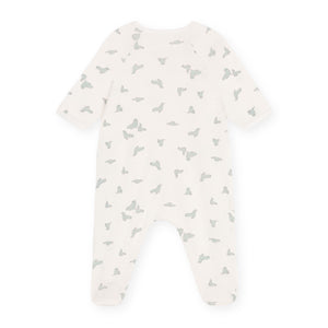 Petit Bateau Side Snap Seal Print Footie ~ White/Green