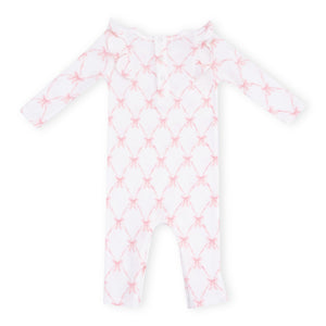 Angel Dear Thermal Ruffle Romper ~ Ribbon Bow Trellis