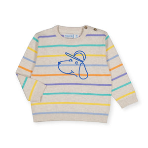 Mayoral Baby Boy Happy Doggy Striped Sweater ~ Heathered Cream/Multi