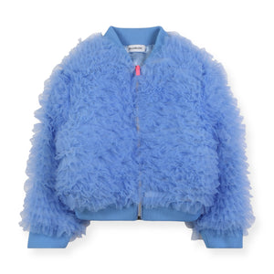 Billieblush Girls Mesh Ruffle Bomber Jacket ~ Pale Blue