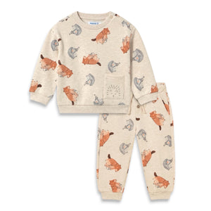 Mayoral Baby Boy Forest Animals Print Sweatshirt & Sweatpants Set ~ Tofu