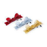 Lilies & Roses Glitter Bow Tie Hair Clip Set ~ Red/Gold/Silver