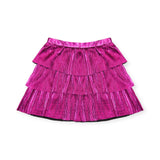 MIA New York Metallic Plisse Puff Sleeve Top & Skirt Set ~ Berry