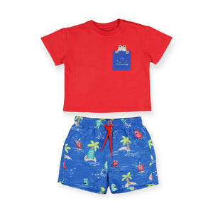 Mayoral Baby Boy T-Shirt & Swim Trunks Set ~ Red/Indigo