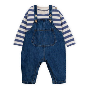 Play Up Baby Striped l/s T-Shirt & Denim Overalls Set