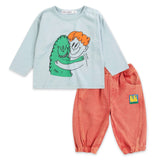 Bobo Choses Baby Hug Hairy Monster l/s T-shirt & Booo Bo Choses Denim Pants Set ~ Light Blue/Red