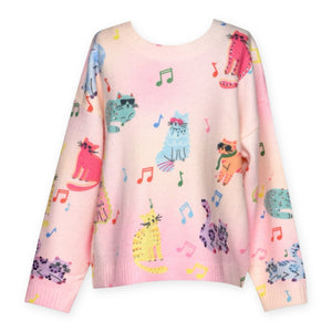 Baby Sara Cat Print Sweater 7-12 ~ Pink Multi