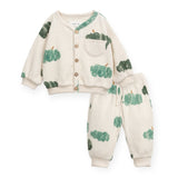 Play Up Baby Cloud Print Waffle Weave Cardigan & Pants Set ~ Ecru/Green