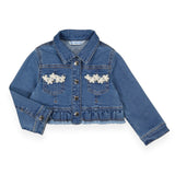 Mayoral Baby Girl Denim Jacket w/ Lace Detail ~ Medium Wash