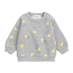 Bobo Choses Baby Pixel Abduction Print Sweatshirt & Sweatpants Set ~ Light Heather Grey