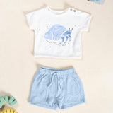 Play Up Baby Hermit Crab T-Shirt & Jersey Shorts Set ~ White/Light Blue