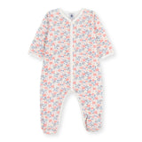 Petit Bateau Velour Front Snap Floral Print Footie ~ Pink/Blue Multi