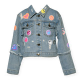 Hannah Banana Vintage Jean Jacket w/ Sequin Patches ~ Stonewash