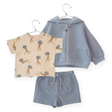 Play Up Baby Zip Hoodie, Printed T-Shirt & Sweatshorts Set ~ Jellyfish/Slate
