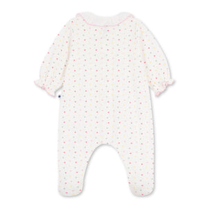 Petit Bateau Front Snap Multi Heart Print Footie w/ Ruffle Collar ~ White Multi