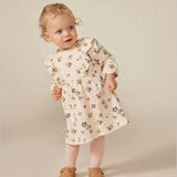 Petit Bateau l/s Floral Dress w/ Ruffles ~ Cream Multi