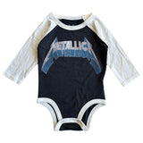 Rowdy Sprout Metallica Retro Logo l/s Raglan Onesie ~ Vintage Black/White