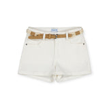 Mayoral Girls Basic Twill Shorts w/ Belt 7-12 ~ White