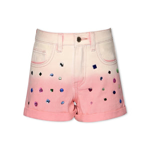 Hannah Banana Jeweled Dip Dye Denim Shorts 7-12 ~ Coral Multi