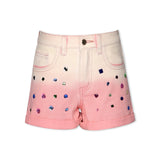 Hannah Banana Jeweled Dip Dye Denim Shorts 7-12 ~ Coral Multi