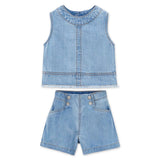 Mayoral Girls Sleeveless Denim Top & Sailor Shorts Set ~ Light Wash